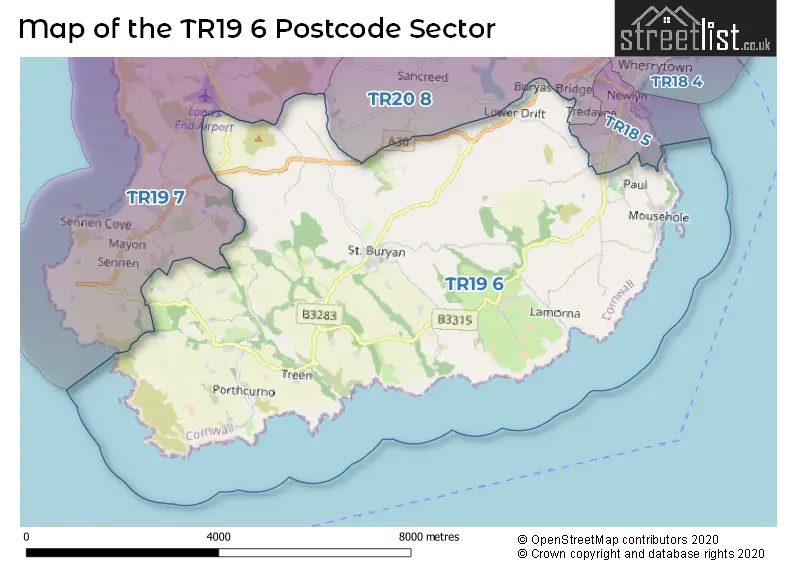 Map of the TR19 6 and surrounding postcode sector