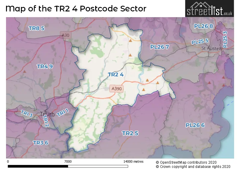 Map of the TR2 4 and surrounding postcode sector
