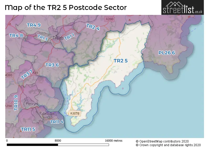 Map of the TR2 5 and surrounding postcode sector