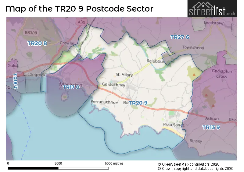 Map of the TR20 9 and surrounding postcode sector