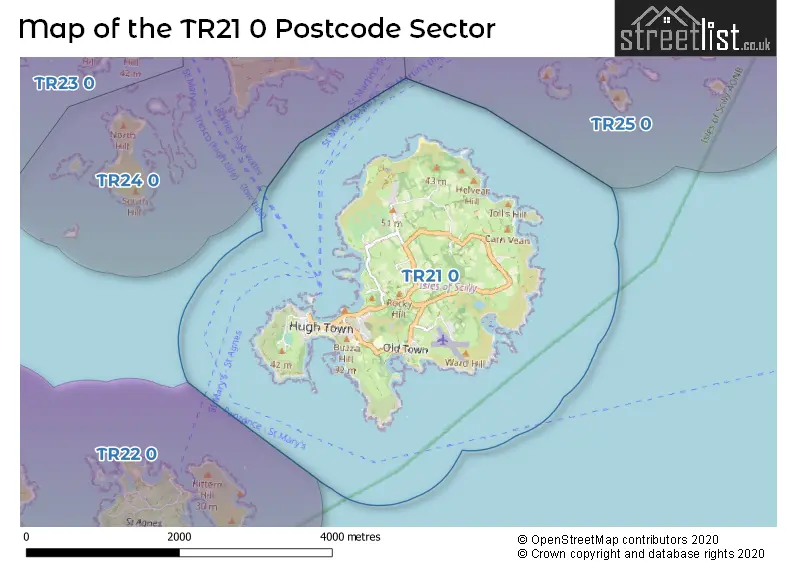 Map of the TR21 0 and surrounding postcode sector