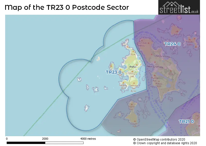 Map of the TR23 0 and surrounding postcode sector