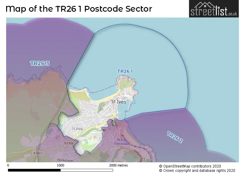 Map of the TR26 1 and surrounding postcode sector