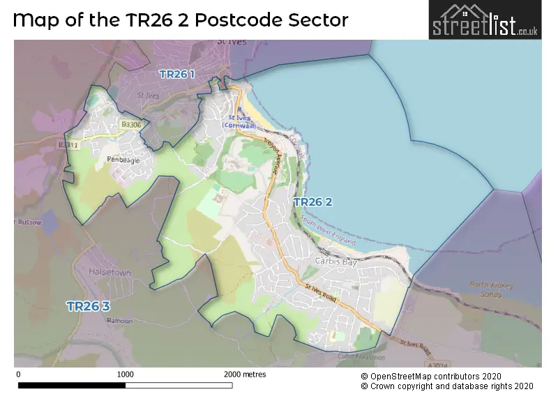 Map of the TR26 2 and surrounding postcode sector