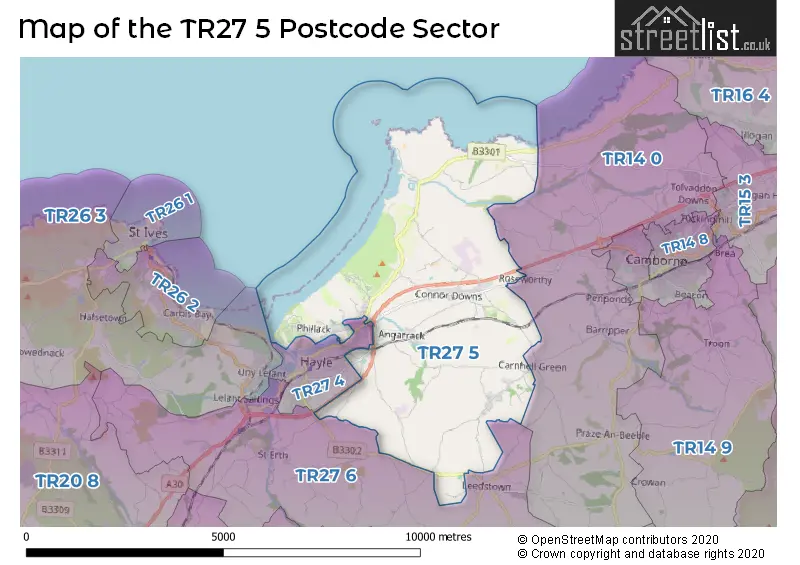 Map of the TR27 5 and surrounding postcode sector