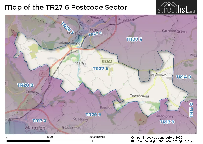 Map of the TR27 6 and surrounding postcode sector