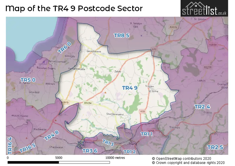Map of the TR4 9 and surrounding postcode sector