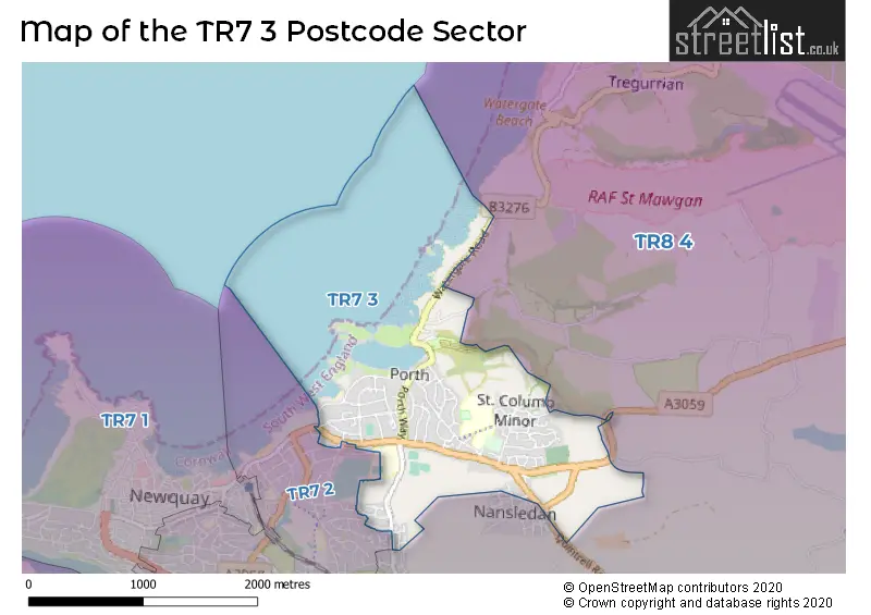 Map of the TR7 3 and surrounding postcode sector