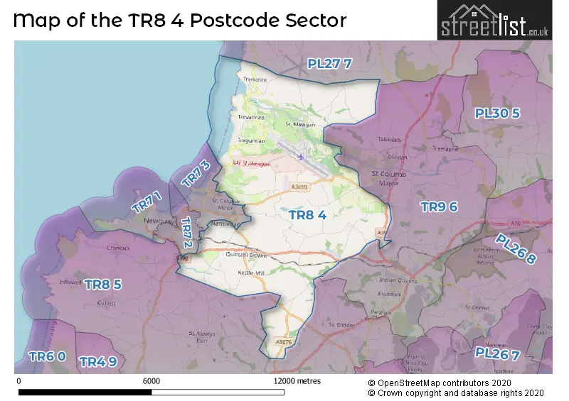 Map of the TR8 4 and surrounding postcode sector