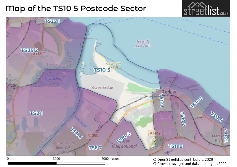 Map of the TS10 5 and surrounding postcode sector