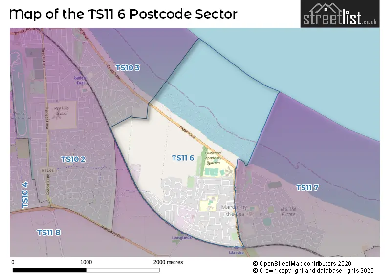 Map of the TS11 6 and surrounding postcode sector