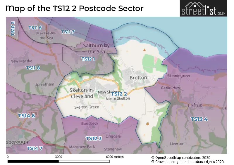 Map of the TS12 2 and surrounding postcode sector