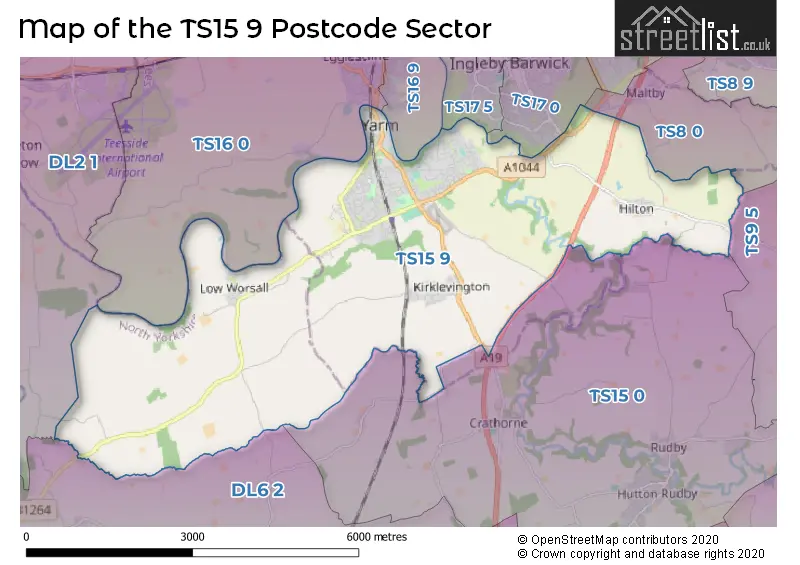 Map of the TS15 9 and surrounding postcode sector
