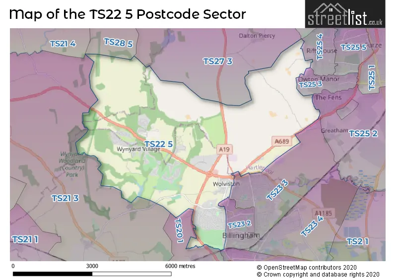 Map of the TS22 5 and surrounding postcode sector