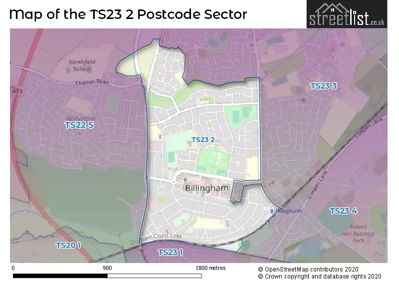 Map of the TS23 2 and surrounding postcode sector