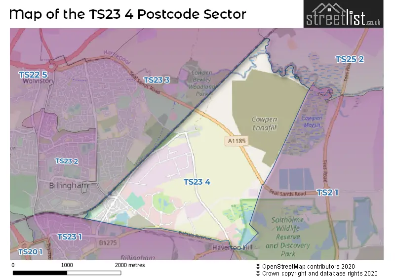 Map of the TS23 4 and surrounding postcode sector