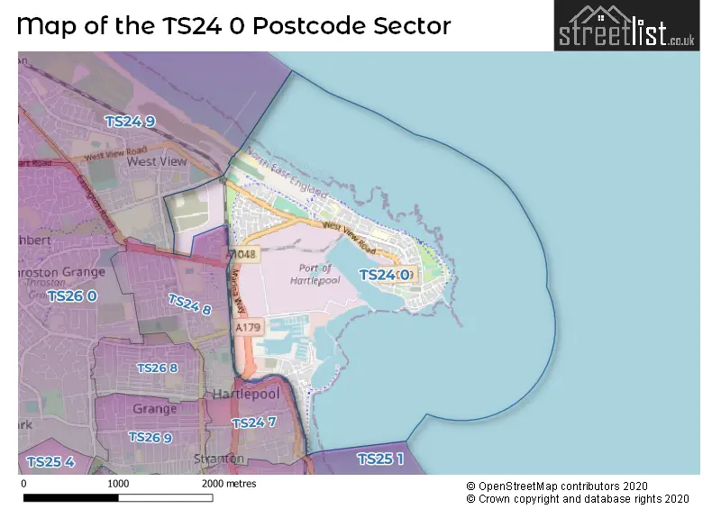 Map of the TS24 0 and surrounding postcode sector