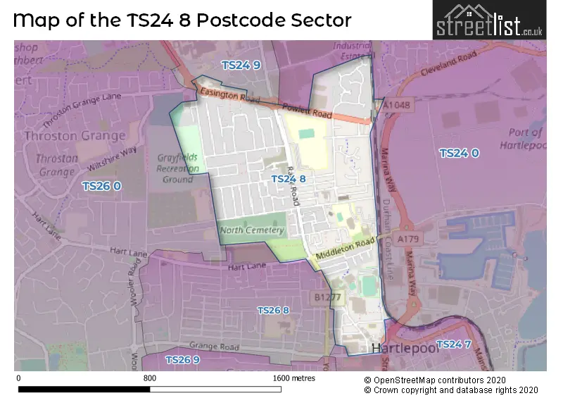 Map of the TS24 8 and surrounding postcode sector