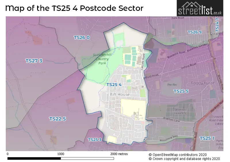 Map of the TS25 4 and surrounding postcode sector