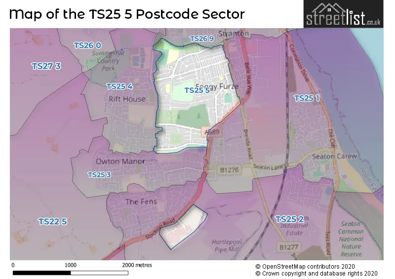 Map of the TS25 5 and surrounding postcode sector