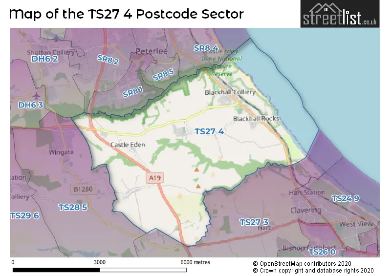 Map of the TS27 4 and surrounding postcode sector