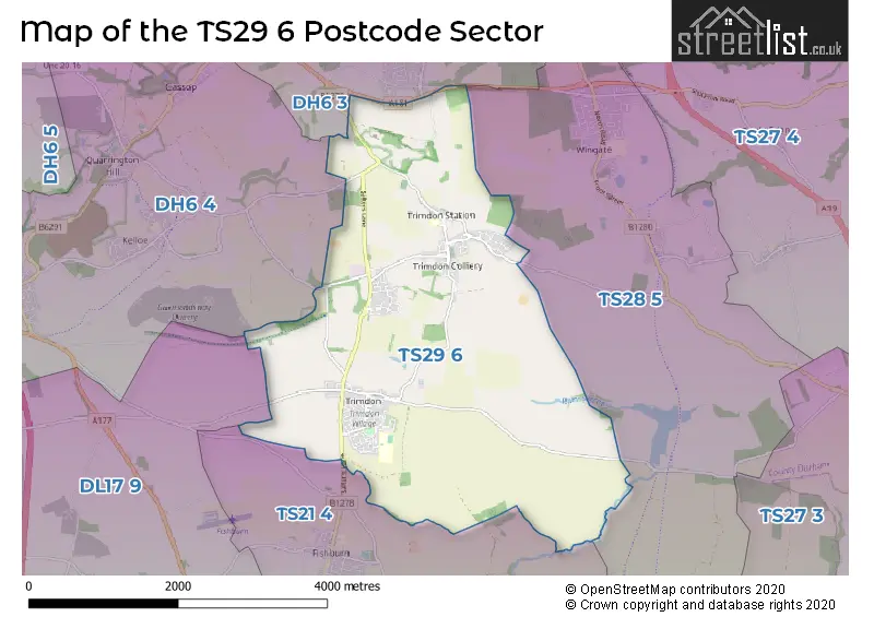 Map of the TS29 6 and surrounding postcode sector