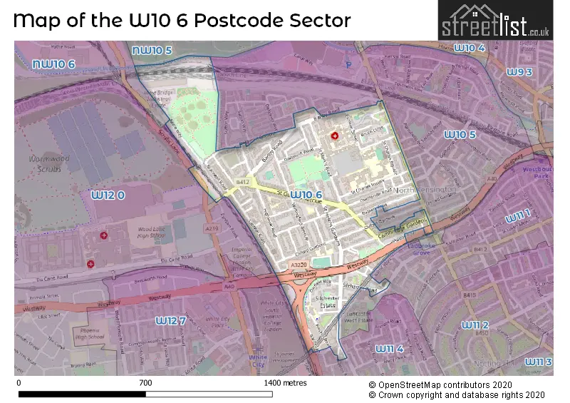 Map of the W10 6 and surrounding postcode sector