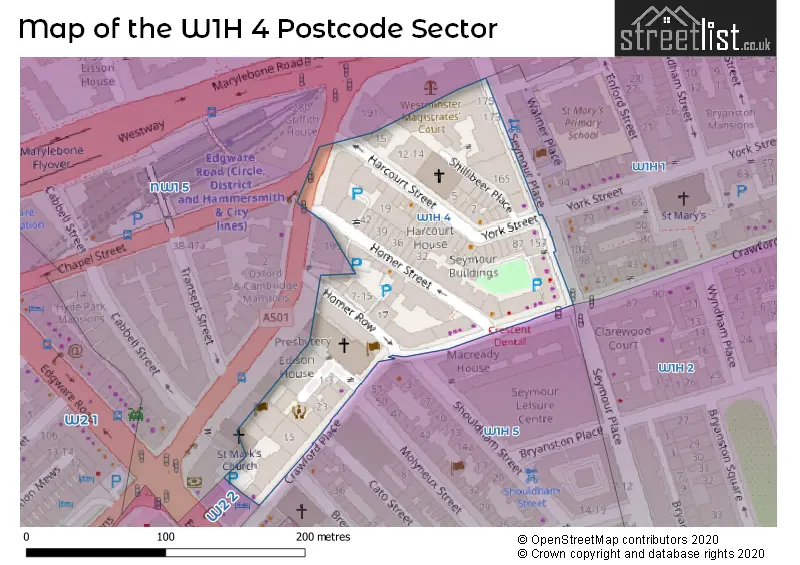 Map of the W1H 4 and surrounding postcode sector