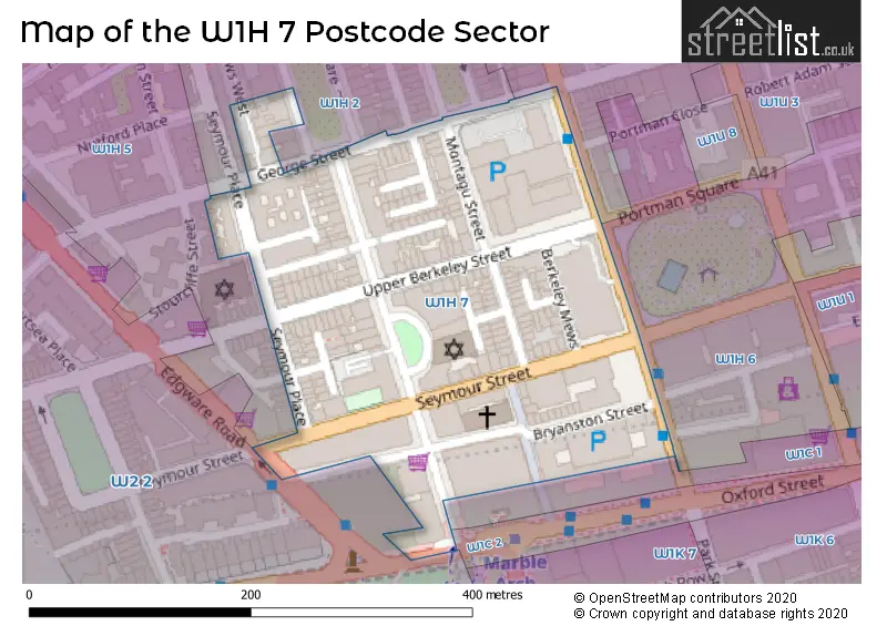 Map of the W1H 7 and surrounding postcode sector