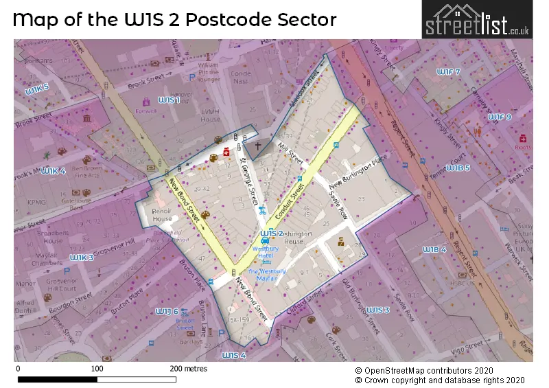 Map of the W1S 2 and surrounding postcode sector