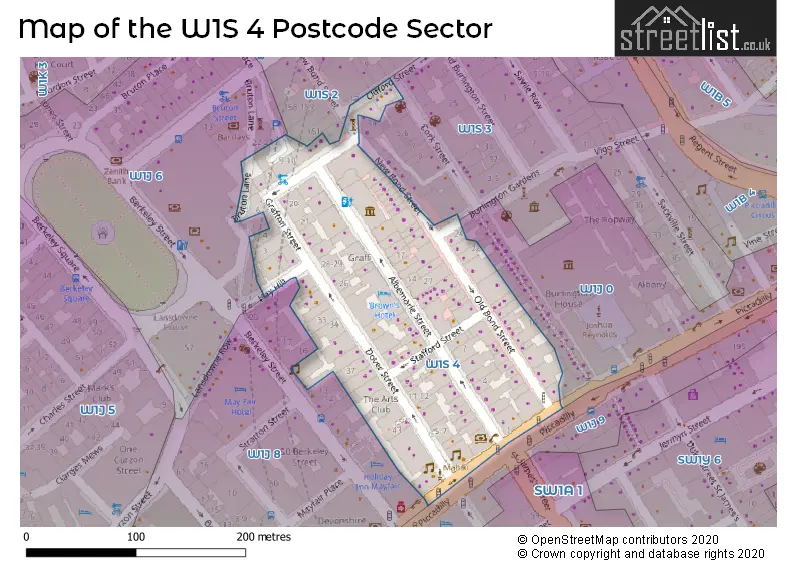 Map of the W1S 4 and surrounding postcode sector