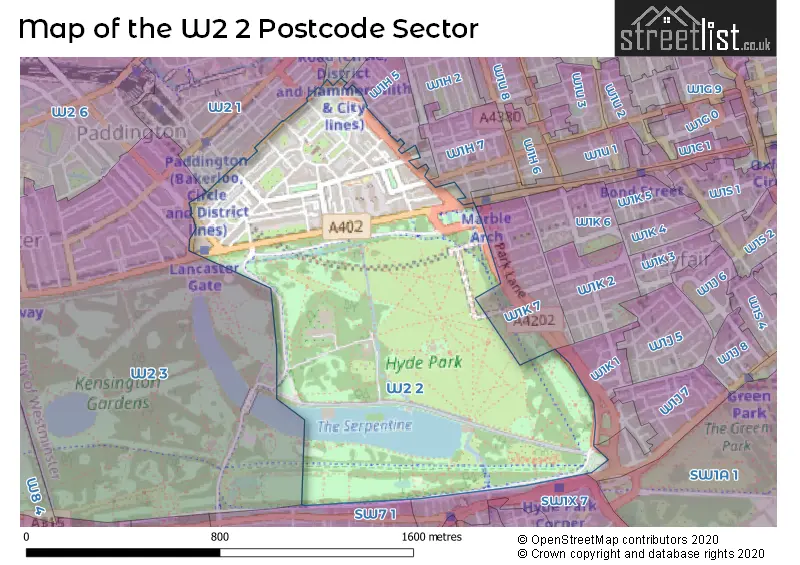 Map of the W2 2 and surrounding postcode sector