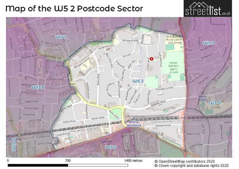 Map of the W5 2 and surrounding postcode sector