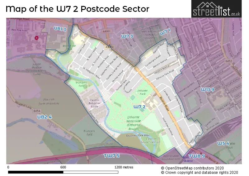 Map of the W7 2 and surrounding postcode sector
