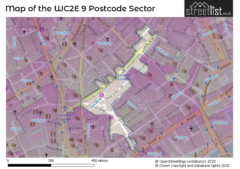 Map of the WC2E 9 and surrounding postcode sector
