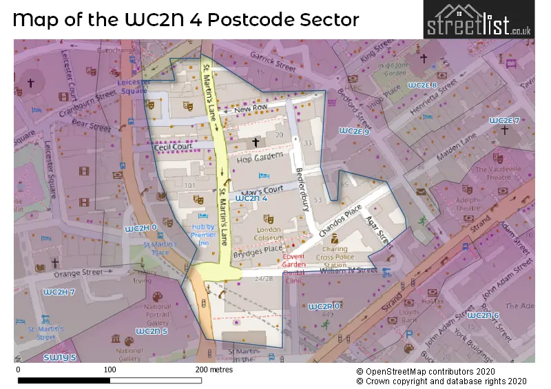 Map of the WC2N 4 and surrounding postcode sector