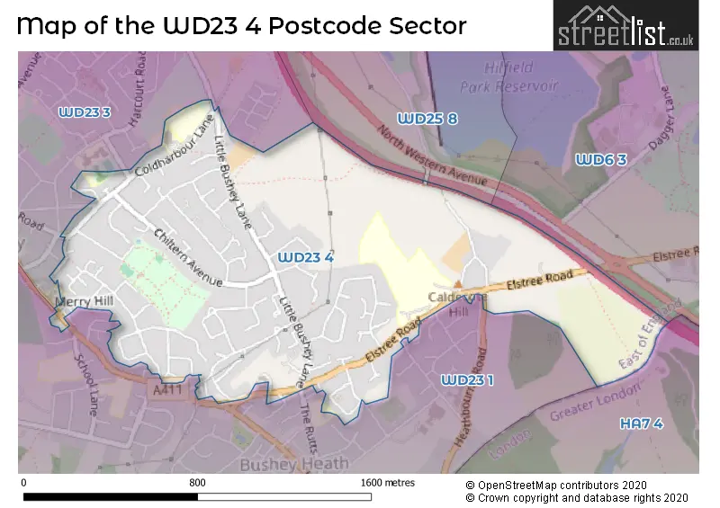 Map of the WD23 4 and surrounding postcode sector