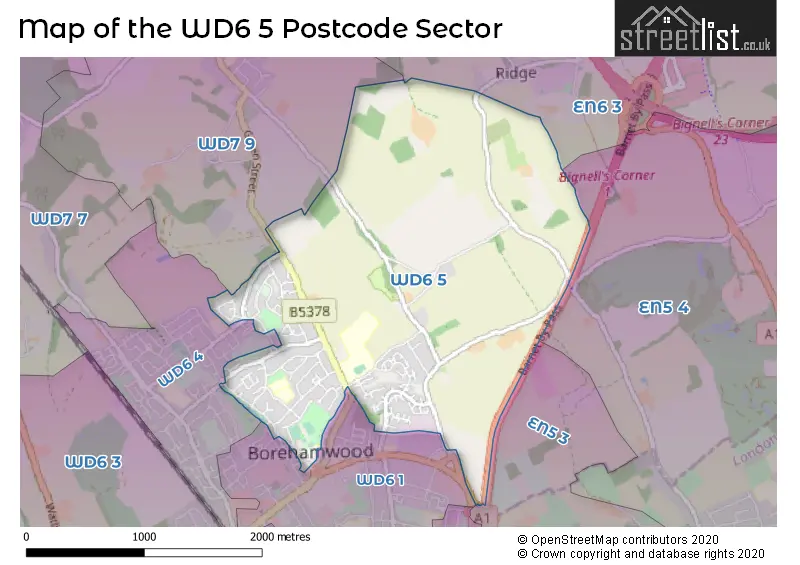 Map of the WD6 5 and surrounding postcode sector