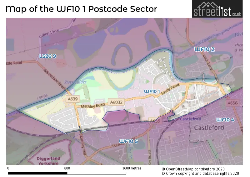Map of the WF10 1 and surrounding postcode sector