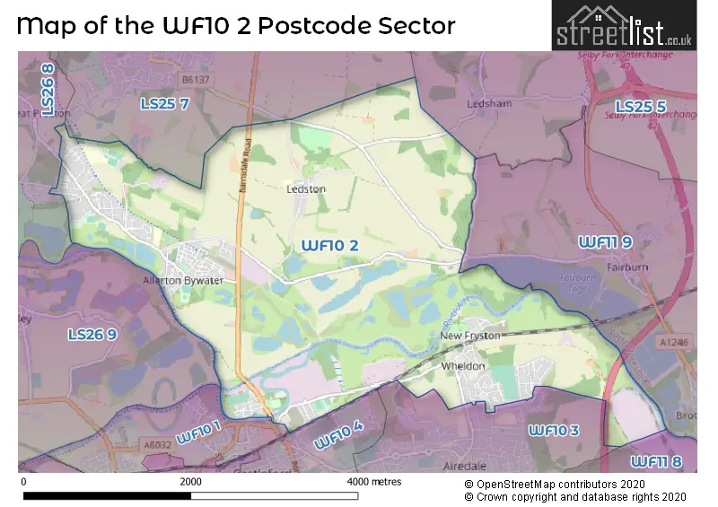 Map of the WF10 2 and surrounding postcode sector