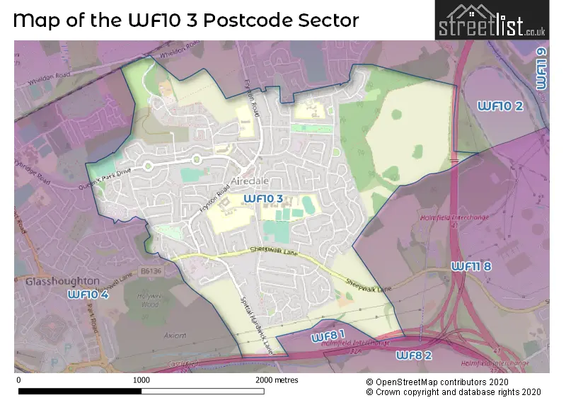 Map of the WF10 3 and surrounding postcode sector