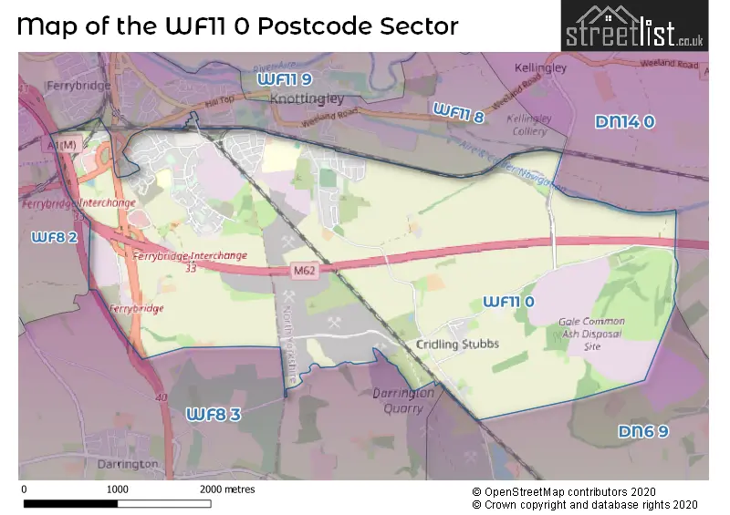 Map of the WF11 0 and surrounding postcode sector
