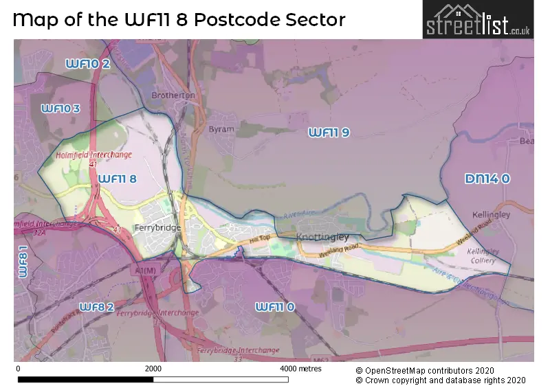 Map of the WF11 8 and surrounding postcode sector