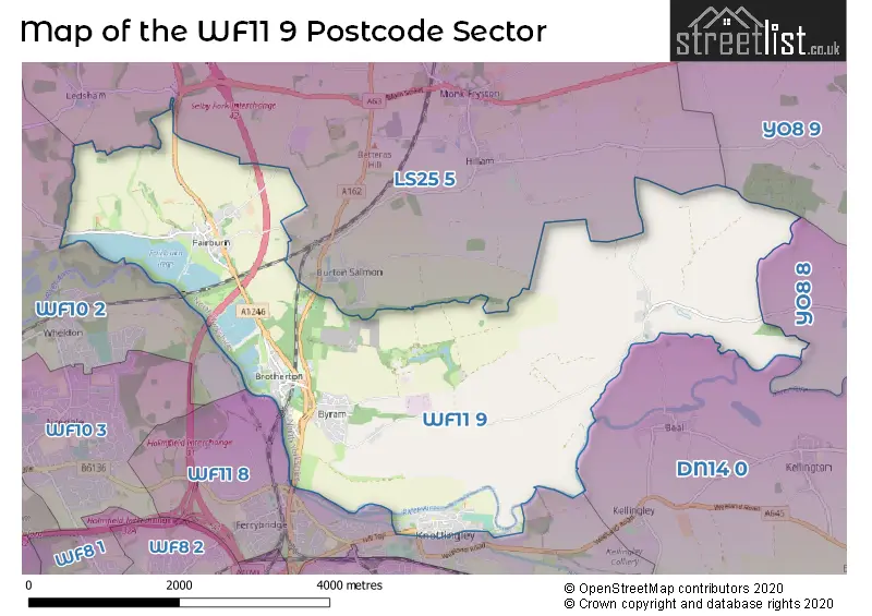 Map of the WF11 9 and surrounding postcode sector