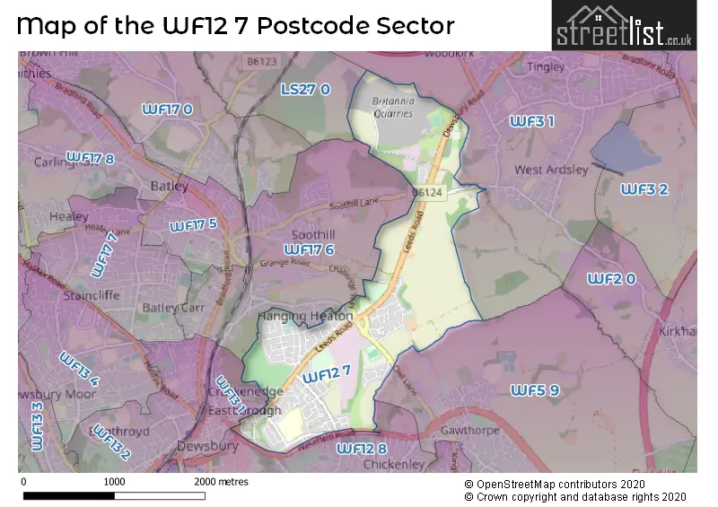 Map of the WF12 7 and surrounding postcode sector