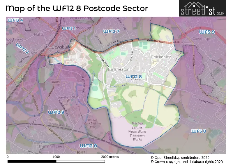Map of the WF12 8 and surrounding postcode sector