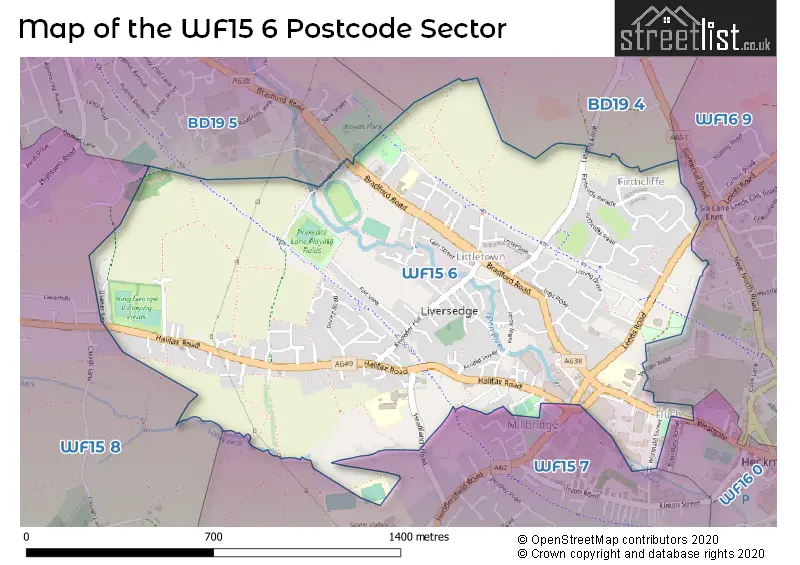 Map of the WF15 6 and surrounding postcode sector