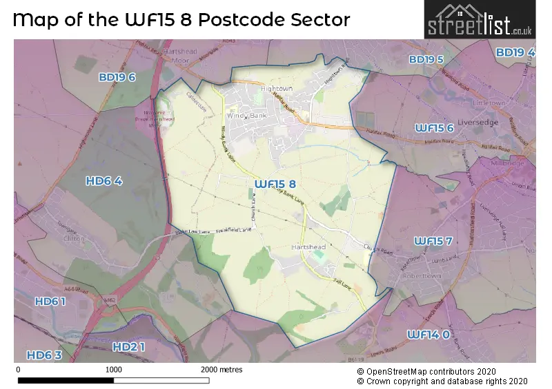 Map of the WF15 8 and surrounding postcode sector