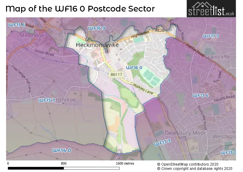Map of the WF16 0 and surrounding postcode sector