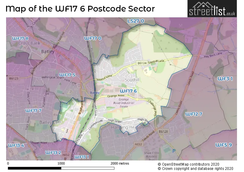 Map of the WF17 6 and surrounding postcode sector